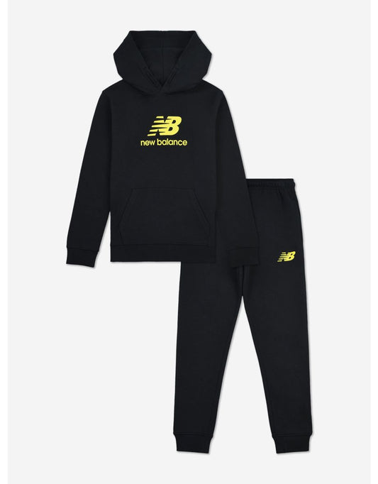 New Balance Boys' Black Brush Back Stacked Logo Tracksuit