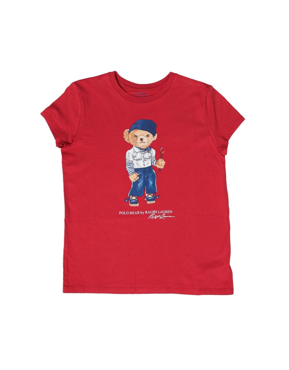 Camiseta de punto de algodón rojo Oso Ralph Lauren Polo para niña