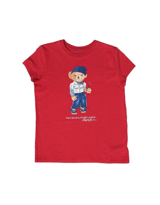 Camiseta de punto de algodón rojo Oso Ralph Lauren Polo para niña