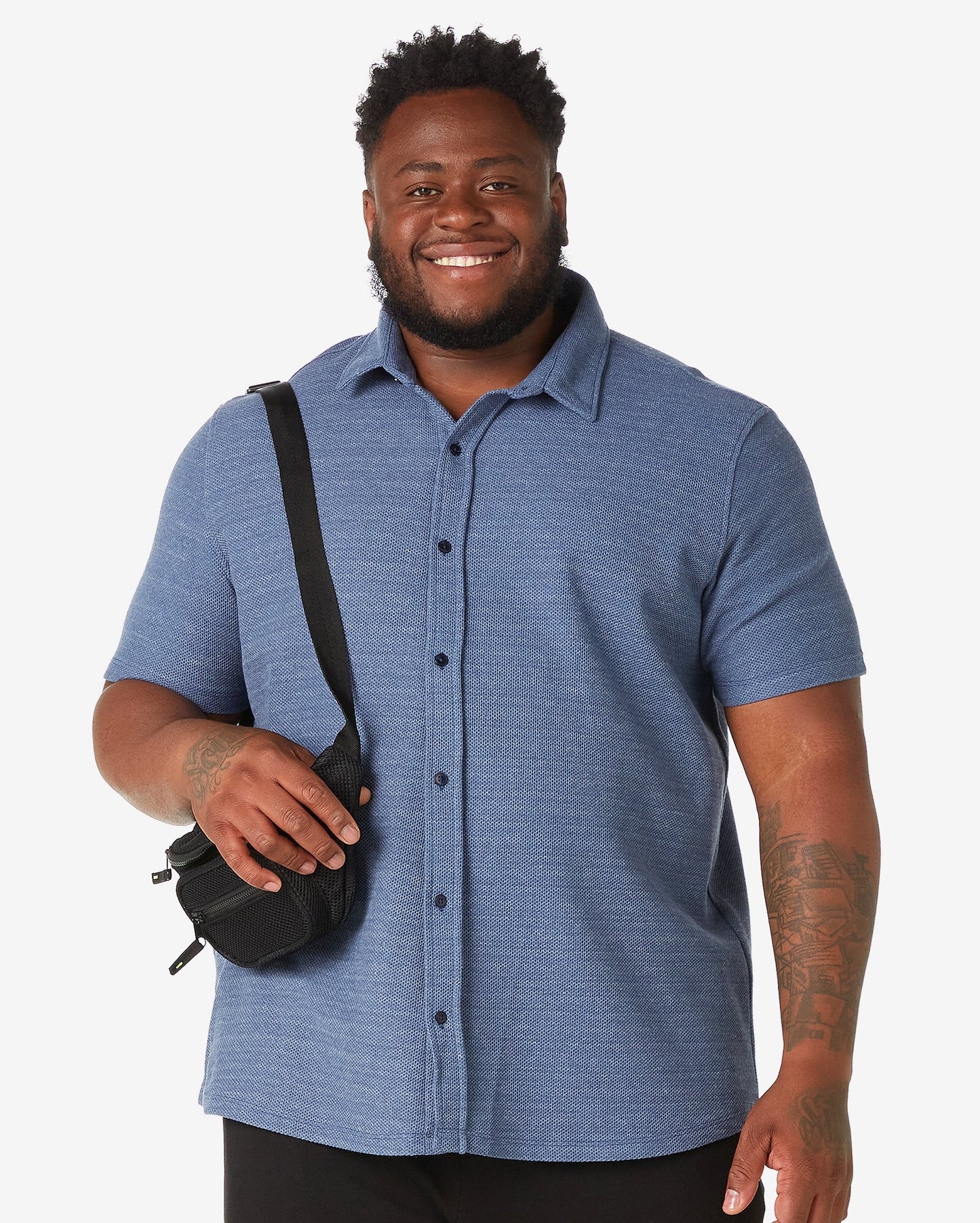 Men's Plus Size Short Sleeve Sport Collar Button-Up Shirt in Petrol Blue - Allman by Riachuelo