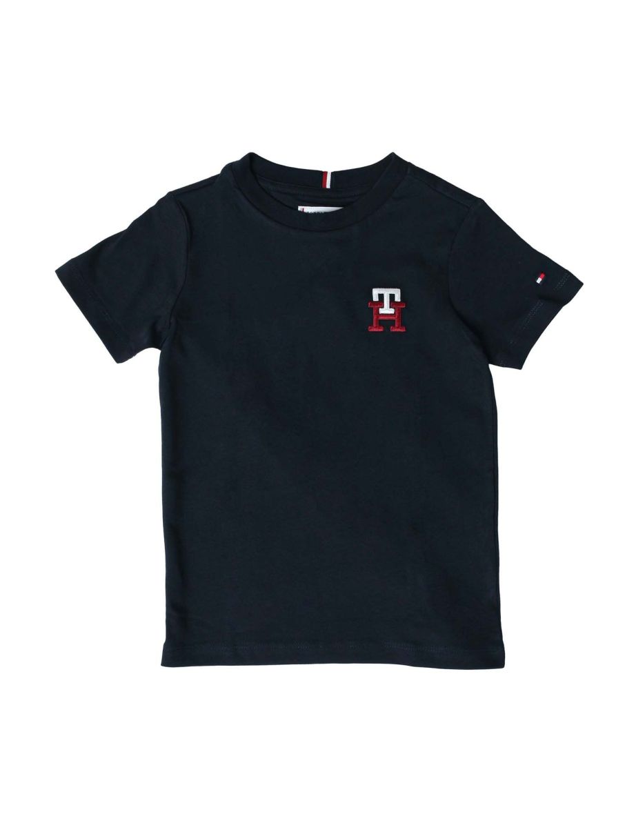 Maglietta Tommy Hilfiger blu da bambino con monogramma ricamato
