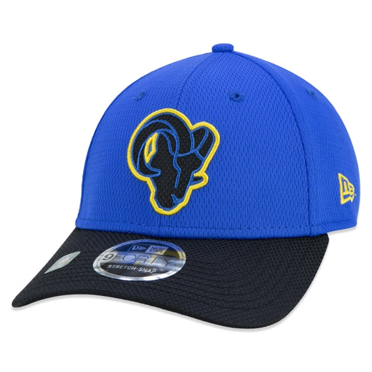 Cappello esclusivo New Era - 9FORTY Stretch Snap Los Angeles Rams Sideline Edizione Blu Tempo Freddo
