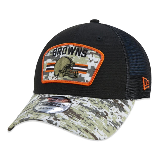 Cappello esclusivo New Era - 9FORTY Trucker Cleveland Browns Salute To Service NFL Snapback a tesa curva Edizione nera
